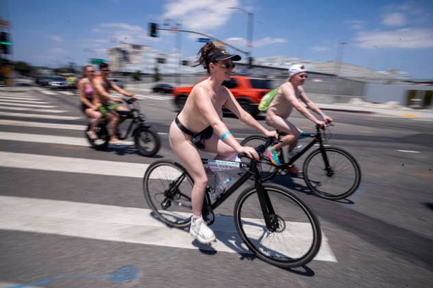 June 27, 2026, Los Angeles, California, United States: (EDITORS NOTE: Image contains nudity) .Nude cyclists ride through Downtown Lo Angeles in the World Naked Bike Ride. Los Angeles United States - ZUMAs197 20260627_aaa_s197_065 Copyright: xRingoxChiux
