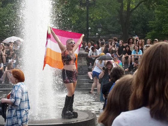 June 27, 2026, Manhattan, New York, United States: New York, New York June 27, 2026.. The NYC Dyke March is a demonstration of First Amendment right to protest and takes place without permits or sponsors. The march is organized by and for the Dyke community to fight for rights, safety, and visibility..Tens of thousands of Dykes take the streets each year celebrating diverse lives, highlighting presence, and protesting the discrimination, harassment, and violence in daily life. Manhattan United States - ZUMAc308 20260627_znp_c308_017 Copyright: xSamanthaxCotlerx