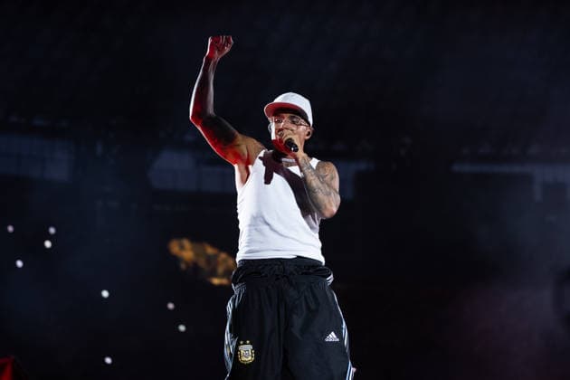 June 27, 2026, Naples, Italy: Emanuele Palumbo aka Geolier, performs live on stage at Diego Armando Maradona Stadium during the Geolier STADI 2026 Tour. Naples Italy  - ZUMAs197 20260627_aaa_s197_198 Copyright: xAndreaxGulx