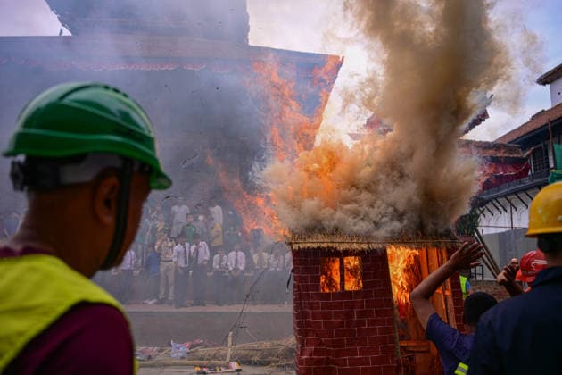 June 28, 2026, Kathmandu, Bagmati, Nepal: KATHMANDU, NEPAL Ã¢â‚¬ 28 JUNE 2026: Personnel from the Nepal Army, Nepal Police, Nepal Traffic Police, Armed Police Force (APF), Kathmandu Metropolitan City, Nepal Scouts, and the Nepal Red Cross Society participate in a joint multi-agency disaster response simulation exercise at Hanuman Dhoka Durbar Square in Kathmandu, Nepal, on June 28, 2026. The exercise included coordinated demonstrations of earthquake and fire emergency response, urban search and rescue, casualty evacuation, firefighting, first aid, and other disaster management operations aimed at strengthening inter-agency preparedness and public awareness. Kathmandu Nepal  - ZUMAs330 20260628_zsp_s330_012 Copyright: xSafalxPrakashxShresthax