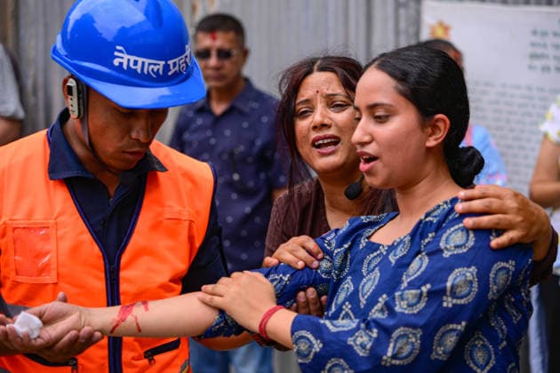 June 28, 2026, Kathmandu, Bagmati, Nepal: KATHMANDU, NEPAL Ã¢â‚¬ 28 JUNE 2026: Personnel from the Nepal Army, Nepal Police, Nepal Traffic Police, Armed Police Force (APF), Kathmandu Metropolitan City, Nepal Scouts, and the Nepal Red Cross Society participate in a joint multi-agency disaster response simulation exercise at Hanuman Dhoka Durbar Square in Kathmandu, Nepal, on June 28, 2026. The exercise included coordinated demonstrations of earthquake and fire emergency response, urban search and rescue, casualty evacuation, firefighting, first aid, and other disaster management operations aimed at strengthening inter-agency preparedness and public awareness. Kathmandu Nepal - ZUMAs330 20260628_zsp_s330_011 Copyright: xSafalxPrakashxShresthax