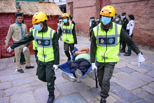 June 28, 2026, Kathmandu, Bagmati, Nepal: KATHMANDU, NEPAL Ã¢â‚¬ 28 JUNE 2026: Personnel from the Nepal Army, Nepal Police, Nepal Traffic Police, Armed Police Force (APF), Kathmandu Metropolitan City, Nepal Scouts, and the Nepal Red Cross Society participate in a joint multi-agency disaster response simulation exercise at Hanuman Dhoka Durbar Square in Kathmandu, Nepal, on June 28, 2026. The exercise included coordinated demonstrations of earthquake and fire emergency response, urban search and rescue, casualty evacuation, firefighting, first aid, and other disaster management operations aimed at strengthening inter-agency preparedness and public awareness. Kathmandu Nepal  - ZUMAs330 20260628_zsp_s330_010 Copyright: xSafalxPrakashxShresthax
