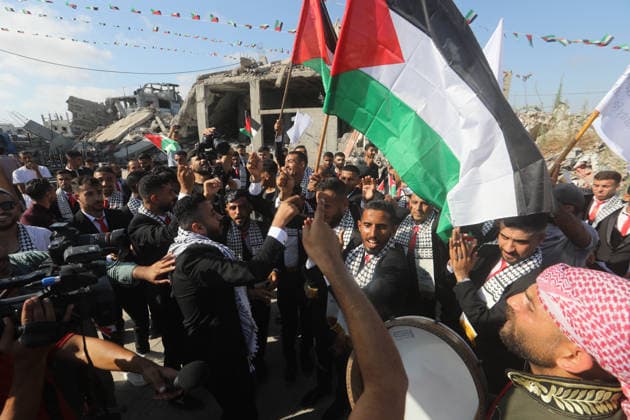 Mass Wedding Ceremony Brings Together 150 Couples in Northern Gaza Palestinian brides and grooms take part in a mass wedding ceremony in Jabalia, northern Gaza Strip, on June 28, 2026. The event was organized by the Ghouth Charitable Foundation as part of a social initiative to support the marriage of 150 couples from northern Gaza, months after the area suffered extensive destruction during the war. Photo by Bilal Osama apaimages Gaza city Gaza Strip Palestinian Territory 280626_Jabalia_BO_00(9) Copyright: xapaimagesxBilalxOsamax xapaimagesx