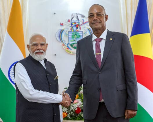 Prime Minister Narendra Modi meets Seychelles President Patrick Herminie Victoria Seychelles , Jun 28 (ANI): Prime Minister Narendra Modi meets Seychelles President Patrick Herminie, in Victoria on Sunday. (Narendra Modi Photo Gallery ANI Photo) Victoria Seychelles Copyright: xANIx ANI_20260628050