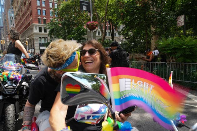 June 28, 2026, New Yok, New York, USA: Members of the Sirens NYC rides a motorcycle down Fifth Avenue at the Annual NYC Pride March on June 28, 2026 in New York. NYC s Pride March began as a demonstration honoring the 1969 Stonewall Riots, has evolved into a global symbol of LGBTQIA+ resilience, unity and activism. New Yok USA  - ZUMAb148 20260628_zap_b148_042 Copyright: xBryanxSmithx