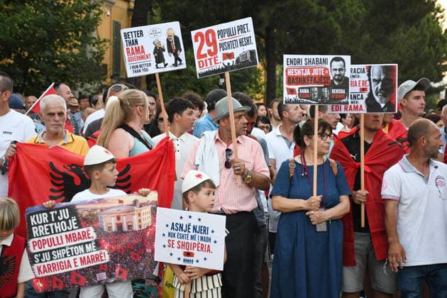 Protests in Albania hit 29th day over controversial Kushner-linked tourism project TIRANA, ALBANIA - JUNE 28: Protesters gather at Skanderbeg Square carrying banners and signs with the slogan Albania is not for sale during a demonstration on its 29th day against a planned tourism project in the Zvernec region of Vlora, in Tirana, Albania on June 28, 2026. Protesters later marched with Albanian flags to the Prime Ministry building on Martyrs of the Nation Boulevard to voice opposition against the sale of a coastal area in Zvernec, which is allegedly linked to Jared Kushner and Ivanka Trump, daughter of US President Donald Trump. Olsi Shehu Anadolu Tirana Albania. Editorial use only. Please get in touch for any other usage.  Copyright: x2026xAnadoluxOlsixShehux