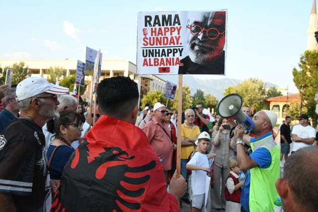 Protests in Albania hit 29th day over controversial Kushner-linked tourism project TIRANA, ALBANIA - JUNE 28: Protesters gather at Skanderbeg Square carrying banners and signs with the slogan Albania is not for sale during a demonstration on its 29th day against a planned tourism project in the Zvernec region of Vlora, in Tirana, Albania on June 28, 2026. Protesters later marched with Albanian flags to the Prime Ministry building on Martyrs of the Nation Boulevard to voice opposition against the sale of a coastal area in Zvernec, which is allegedly linked to Jared Kushner and Ivanka Trump, daughter of US President Donald Trump. Olsi Shehu Anadolu Tirana Albania. Editorial use only. Please get in touch for any other usage.  Copyright: x2026xAnadoluxOlsixShehux