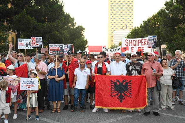 Protests in Albania hit 29th day over controversial Kushner-linked tourism project TIRANA, ALBANIA - JUNE 28: Protesters gather at Skanderbeg Square carrying banners and signs with the slogan Albania is not for sale during a demonstration on its 29th day against a planned tourism project in the Zvernec region of Vlora, in Tirana, Albania on June 28, 2026. Protesters later marched with Albanian flags to the Prime Ministry building on Martyrs of the Nation Boulevard to voice opposition against the sale of a coastal area in Zvernec, which is allegedly linked to Jared Kushner and Ivanka Trump, daughter of US President Donald Trump. Olsi Shehu Anadolu Tirana Albania. Editorial use only. Please get in touch for any other usage.  Copyright: x2026xAnadoluxOlsixShehux