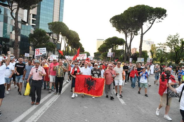 Protests in Albania hit 29th day over controversial Kushner-linked tourism project TIRANA, ALBANIA - JUNE 28: Protesters gather at Skanderbeg Square carrying banners and signs with the slogan Albania is not for sale during a demonstration on its 29th day against a planned tourism project in the Zvernec region of Vlora, in Tirana, Albania on June 28, 2026. Protesters later marched with Albanian flags to the Prime Ministry building on Martyrs of the Nation Boulevard to voice opposition against the sale of a coastal area in Zvernec, which is allegedly linked to Jared Kushner and Ivanka Trump, daughter of US President Donald Trump. Olsi Shehu Anadolu Tirana Albania. Editorial use only. Please get in touch for any other usage.  Copyright: x2026xAnadoluxOlsixShehux