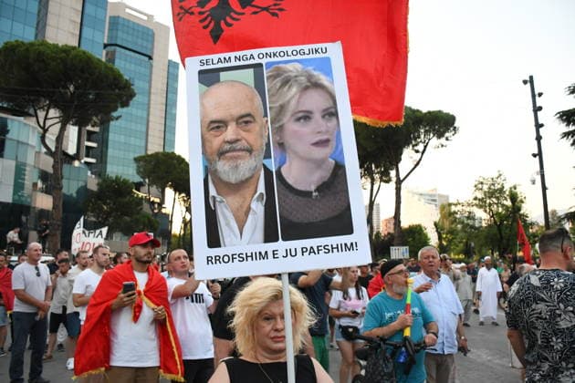 Protests in Albania hit 29th day over controversial Kushner-linked tourism project TIRANA, ALBANIA - JUNE 28: Protesters gather at Skanderbeg Square carrying banners and signs with the slogan Albania is not for sale during a demonstration on its 29th day against a planned tourism project in the Zvernec region of Vlora, in Tirana, Albania on June 28, 2026. Protesters later marched with Albanian flags to the Prime Ministry building on Martyrs of the Nation Boulevard to voice opposition against the sale of a coastal area in Zvernec, which is allegedly linked to Jared Kushner and Ivanka Trump, daughter of US President Donald Trump. Olsi Shehu Anadolu Tirana Albania. Editorial use only. Please get in touch for any other usage.  Copyright: x2026xAnadoluxOlsixShehux