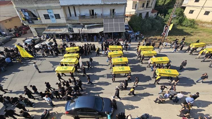 Symbolic funeral held for 61 Hezbollah members killed in Israeli attacks NABATIEH, LEBANON - JUNE 28: People attend a symbolic funeral ceremony for 61 Hezbollah members killed in Israeli attacks, in Dweir village of Nabatieh Governorate, southern Lebanon on June 28, 2026. Mohamad Zanaty Anadolu Nabatieh Lebanon. Editorial use only. Please get in touch for any other usage.  Copyright: x2026xAnadoluxMohamadxZanatyx