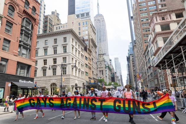 June 28, 2026, New York, New York, USA: Grand Marshal GAYS AGAINST GUNS march in the 57th annual NYC Pride March as it proceeds down Fifth Avenue from Midtown to Greenwich Village. Nonviolently challenging gun violence, the direct action group was founded in response to the loss of 49 lives at Pulse Nightclub on June 12, 2016. This year s Pride theme For All of Us honors the legacy of activist Marsha P. Johnson. New York USA  - ZUMAr174 20260628_znp_r174_018 Copyright: xGinaxMxRandazzox