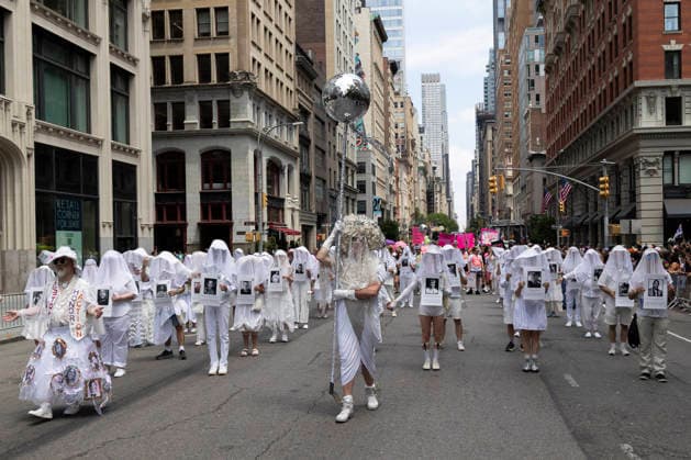 June 28, 2026, New York, New York, USA: The 57th annual NYC Pride March proceeds down Fifth Avenue from Midtown to Greenwich Village. Grand Marshal Gays Against Guns march with 49 Human Beings representing those lost to gun violence. The direct action group was founded in response to the loss of 49 lives at Pulse Nightclub on June 12, 2016. The theme of Pride For All of Us honors the legacy of activist Marsha P. Johnson. New York USA  - ZUMAr174 20260628_znp_r174_022 Copyright: xGinaxMxRandazzox