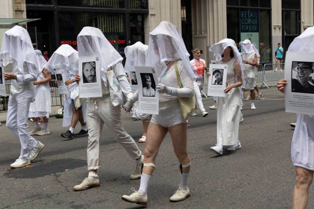 June 28, 2026, New York, New York, USA: The 57th annual NYC Pride March proceeds down Fifth Avenue from Midtown to Greenwich Village. Grand Marshal Gays Against Guns march with 49 Human Beings representing those lost to gun violence. The direct action group was founded in response to the loss of 49 lives at Pulse Nightclub on June 12, 2016. The theme of Pride For All of Us honors the legacy of activist Marsha P. Johnson. New York USA - ZUMAr174 20260628_znp_r174_023 Copyright: xGinaxMxRandazzox
