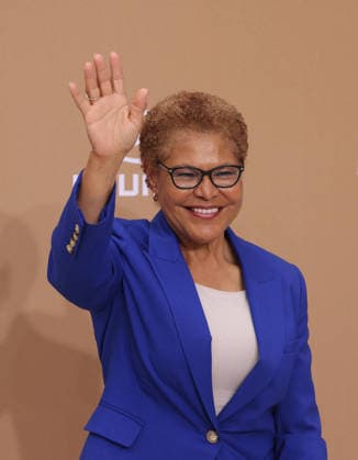 Karen Bass arrives on the red carpet for 26th annual BET Awards live telecast at the Peacock Theater in Los Angeles on Sunday, June 28, 2026. The BET Awards honors Black entertainers and other people of color in music, film, sports and philanthropy.  LAP20260628222 GREGxGRUDT