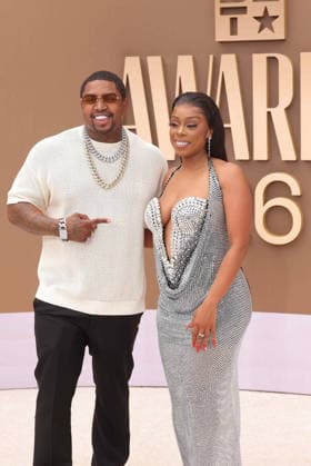 Lil Scrappy (L) arrives on the red carpet for 26th annual BET Awards live telecast at the Peacock Theater in Los Angeles on Sunday, June 28, 2026. The BET Awards honors Black entertainers and other people of color in music, film, sports and philanthropy.  LAP20260628232 GREGxGRUDT