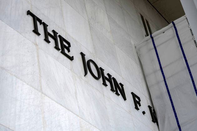 Scaffolding and tarp covers the building name of the John F. Kennedy Center for the Performing Arts, on Monday, June 15, 2026 in Washington, DC. Early June, a judge ordered the removal of US President Donald Trump s name from the facade of the building.  WAP20260628311 BONNIExCASH