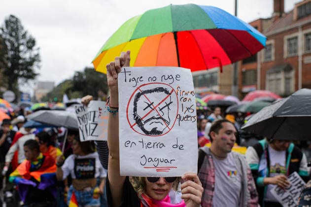 June 28, 2026, Bogota, Bogota D.C, Colombia: Demonstrators take part with flags and banners representing different diverse communities during the international pride parade demonstrations in Bogota, Colombia on June 28. Bogota Colombia - ZUMAvp1_ 20260628_zia_vp1_016 Copyright: xSebastianxBarrosx