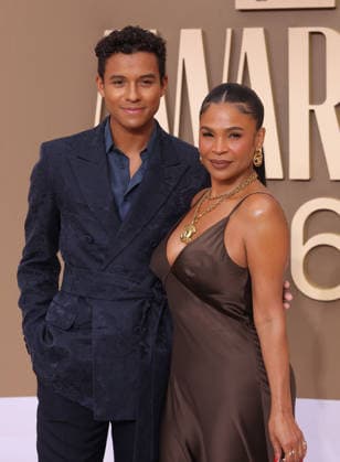 (L-R) Jaafar Jackson and Nia Long arrive on the red carpet for 26th annual BET Awards live telecast at the Peacock Theater in Los Angeles on Sunday, June 28, 2026. The BET Awards honors Black entertainers and other people of color in music, film, sports and philanthropy.  LAP20260628279 GREGxGRUDT