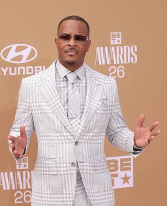 T.I. arrives on the red carpet for 26th annual BET Awards live telecast at the Peacock Theater in Los Angeles on Sunday, June 28, 2026. The BET Awards honors Black entertainers and other people of color in music, film, sports and philanthropy.  LAP20260628308 GREGxGRUDT