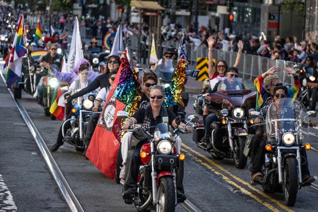 Dykes on Bikes leads of the annual LGBTQ Pride Parade in San Francisco on Sunday, Junne 28, 2026. Tens of thousands turned out to watch and participate in the spectacle.  SXP2026062803 TERRYxSCHMITT