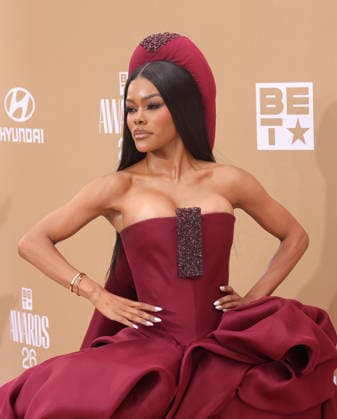 Teyana Taylor arrives on the red carpet for 26th annual BET Awards live telecast at the Peacock Theater in Los Angeles on Sunday, June 28, 2026. The BET Awards honors Black entertainers and other people of color in music, film, sports and philanthropy.  LAP20260628388 GREGxGRUDT