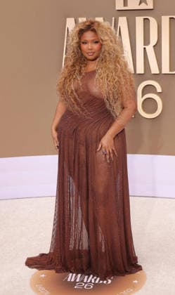 Lizzo arrives on the red carpet for 26th annual BET Awards live telecast at the Peacock Theater in Los Angeles on Sunday, June 28, 2026. The BET Awards honors Black entertainers and other people of color in music, film, sports and philanthropy.  LAP20260628411 GREGxGRUDT