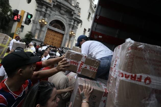 Humanitarian aid campaign launched in Lima for Earthquake Victims in Venezuela LIMA, PERU - JUNE 28: People gather at a collection center in Lima, Peru on June 28, 2026, to donate essential supplies, including food, clothing, and medicine, for families affected by the recent earthquakes in Venezuela. Organized by the Venezuelan community living in Peru, the humanitarian campaign called on residents and citizens to support the relief efforts for the disaster victims. Klebher Vasquez Anadolu Lima Peru. Editorial use only. Please get in touch for any other usage.  Copyright: x2026xAnadoluxKlebherxVasquezx