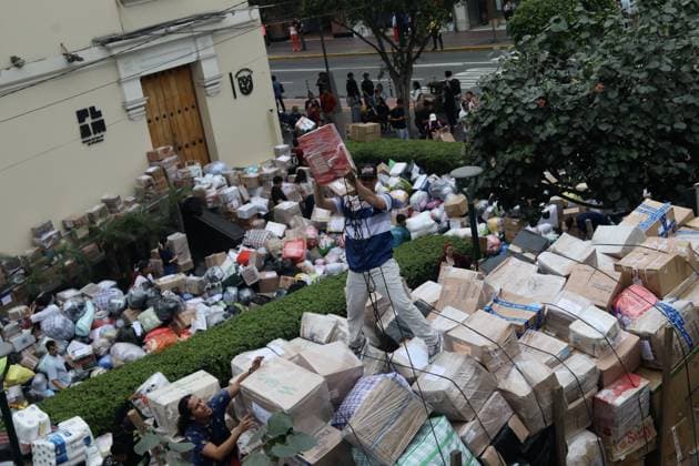 Humanitarian aid campaign launched in Lima for Earthquake Victims in Venezuela LIMA, PERU - JUNE 28: People gather at a collection center in Lima, Peru on June 28, 2026, to donate essential supplies, including food, clothing, and medicine, for families affected by the recent earthquakes in Venezuela. Organized by the Venezuelan community living in Peru, the humanitarian campaign called on residents and citizens to support the relief efforts for the disaster victims. Klebher Vasquez Anadolu Lima Peru. Editorial use only. Please get in touch for any other usage.  Copyright: x2026xAnadoluxKlebherxVasquezx