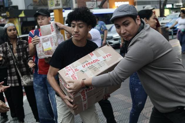 Humanitarian aid campaign launched in Lima for Earthquake Victims in Venezuela LIMA, PERU - JUNE 28: People gather at a collection center in Lima, Peru on June 28, 2026, to donate essential supplies, including food, clothing, and medicine, for families affected by the recent earthquakes in Venezuela. Organized by the Venezuelan community living in Peru, the humanitarian campaign called on residents and citizens to support the relief efforts for the disaster victims. Klebher Vasquez Anadolu Lima Peru. Editorial use only. Please get in touch for any other usage.  Copyright: x2026xAnadoluxKlebherxVasquezx