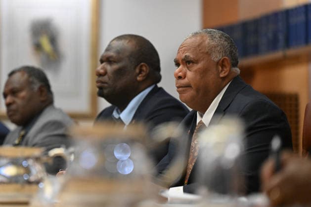 JOTHAM NAPAT AUSTRALIA VISIT, Prime Minister of Vanuatu Jotham Napat delivers remarks on top of the Australia Vanuatu Leaders™ Meeting with Australian Prime Minister Anthony Albanese during a visit to Australia, Parliament House in Canberra, Monday, June 29, 2026. ( NO ARCHIVING CANBERRA AUSTRALIAN CAPITAL TERRITORY AUSTRALIA  Copyright: xLUKASxCOCHx 20260629172466006063