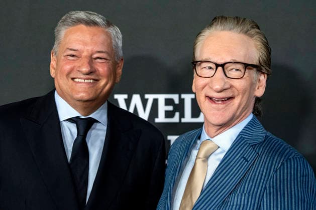 Ted Sarandos and Bill Maher arrive on the red carpet before the 27th Mark Twain Prize for American Humor Award at the Kennedy Center for the Performing Arts in Washington DC on Sunday, June 28, 2026.  WAP20260628360 BONNIExCASH