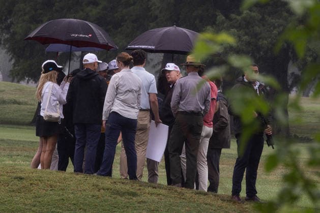 June 28, 2026, Washington, District Of Columbia, USA: United States Secretary of the Interior and Chair, National Energy Council and White House Energy Czar Doug Burgum, and US President Donald J Trump, at East Potomac Golf Links in Washington, DC, US, on Sunday, June 28, 2026. Trump has taken a number of steps to reshape the nation s capital in his second term, including demolishing the White House East Wing to make way for a new ballroom, planning for the construction of a new triumphal arch, pledging to renovate the John F. Kennedy Center for the Performing Arts, and terminating a contract to run a trio of public golf courses in Washington Washington USA - ZUMAs152 20260628_faa_s152_009 Copyright: xTierneyxLxCrossx-xPoolxviaxCNPx
