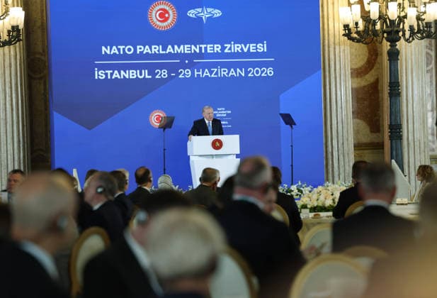Turkish President Recep Tayyip Erdogan ISTANBUL, TURKIYE - JUNE 29: (----EDITORIAL USE ONLY - MANDATORY CREDIT - TURKISH PRESIDENCY MUSTAFA KAMACI HANDOUT - NO MARKETING NO ADVERTISING CAMPAIGNS - DISTRIBUTED AS A SERVICE TO CLIENTS----) Turkish President Recep Tayyip Erdogan makes a speech as he attends a luncheon hosted in honor of NATO Parliamentary Speakers at the Dolmabahce Palace in Istanbul, Turkiye on June 29, 2026. TUR Presidency Mustafa Kamaci Anadolu Istanbul Turkey. Editorial use only. Please get in touch for any other usage.  Copyright: x2026xAnadoluxTURxPresidencyx xMustafaxKamacix