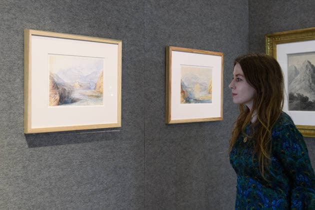 Bonhams Classics Week Sales at Bonhams, London, UK - 29 June 2026 A staff member views (L) - Schloss Rhäzüns, Distant View, the Domleschg Valley, Switzerland by Joseph Mallord William Turner (est. Â£350k - Â£500k) and (R) - Schloss Rhäzüns, Near View, Switzerland by Joseph Mallord William Turner (est. Â£300k - Â£500k) which is part of Bonhams Classics Week Sales on 30th June - 2nd July at Bonhams, London, England, UK on Monday 29 June, 2026., Credit:Justin Ng Avalon UK, England, London, Bonhams  Copyright: xJustinxNgx xAvalonx 1113334548