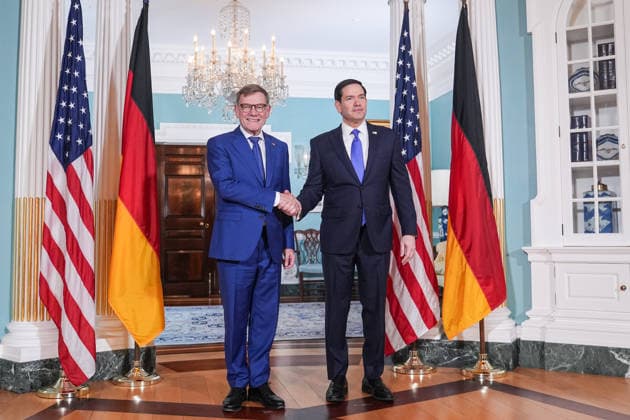 Marco Rubio meets with German Foreign Minister Johann Wadephul in Washington DC WASHINGTON DC, UNITED STATES - JUNE 29: U.S. Secretary of State Marco Rubio (R) meets with German Foreign Minister Johann Wadephul (L) at the Department of State in Washington DC, United States, on June 29, 2026. Mehmet Eser Anadolu Washington DC United States. Editorial use only. Please get in touch for any other usage.  Copyright: x2026xAnadoluxMehmetxEserx
