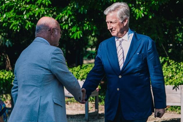 Jean-Luc Crucke Belgian Minister for Mobility, Climate and Environmental Transition and King Philippe - Filip of Belgium pictured at a royal visit for the celebration of the 100th Anniversary of Virunga National Park at the Meise Botanical Garden, on Monday 29 June 2026.  EMILExWINDAL 179902860
