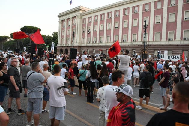Protests in Albania hit 30th day over controversial Kushner-linked tourism project TIRANA, ALBANIA - JUNE 29: Protesters gather at Skanderbeg Square carrying banners and signs with the slogan Albania is not for sale as demonstrations continue on the 30th day against a planned tourism project in the Zvernec region of Vlora, in Tirana, Albania on June 29, 2026. Olsi Shehu Anadolu Tirana Albania. Editorial use only. Please get in touch for any other usage.  Copyright: x2026xAnadoluxOlsixShehux