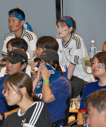 Japanese supporters discouraged after Brazil defeated Japan during the public viewing for the FIFA World Cup 2026 at the JFA(Japan Football Association) soccer culture hub blue-ing! in Tokyo, Japan on Tuesday, June 30, 2026.  TKP2026063015 KEIZOxMORI
