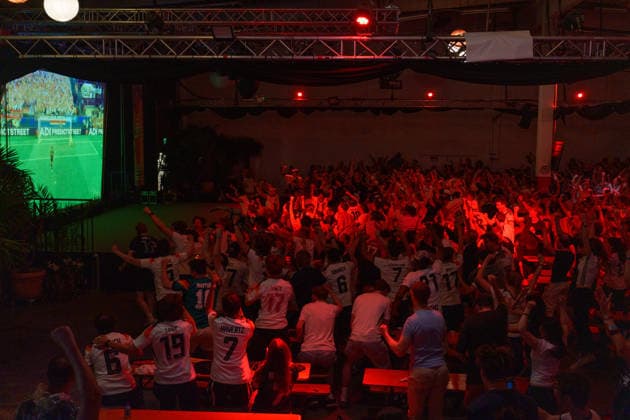 German Fans Watch Final World Cup Match at Public Viewing Germany - Munich, 30.06.2026 The crowd cheers, as football fans watch Germanys FIFA World Cup 2026 Round of 32 match against Paraguay during a public viewing event at the Backstage Kulturzentrum in Munich. Germany was eliminated after a 1 1 draw and a 4 3 penalty shootout defeat, ending its World Cup campaign. Bavaria