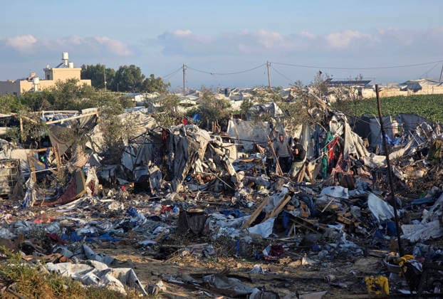Displaced Families Inspect Damage After Israeli Airstrike in al-Mawasi Palestinian displaced families inspect damage to their tents and belongings following an Israeli airstrike that targeted a camp for displaced people in the al-Mawasi area of Khan Younis, southern Gaza Strip, on June 30, 2026. The Israeli army carried out the strike despite a ceasefire, causing extensive damage across the area. Photo by Tariq Mohammad APA Images Khan Yunis Gaza Strip Palestinian Territory 300626_Khan_Yunis_TM_00(23) Copyright: xapaimagesxTariqxMohammad xapaimagesx