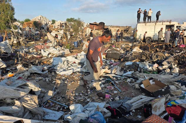 Displaced Families Inspect Damage After Israeli Airstrike in al-Mawasi Palestinian displaced families inspect damage to their tents and belongings following an Israeli airstrike that targeted a camp for displaced people in the al-Mawasi area of Khan Younis, southern Gaza Strip, on June 30, 2026. The Israeli army carried out the strike despite a ceasefire, causing extensive damage across the area. Photo by Tariq Mohammad APA Images Khan Yunis Gaza Strip Palestinian Territory 300626_Khan_Yunis_TM_00(12) Copyright: xapaimagesxTariqxMohammad xapaimagesx