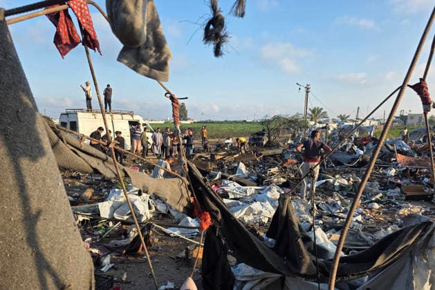 Displaced Families Inspect Damage After Israeli Airstrike in al-Mawasi Palestinian displaced families inspect damage to their tents and belongings following an Israeli airstrike that targeted a camp for displaced people in the al-Mawasi area of Khan Younis, southern Gaza Strip, on June 30, 2026. The Israeli army carried out the strike despite a ceasefire, causing extensive damage across the area. Photo by Tariq Mohammad APA Images Khan Yunis Gaza Strip Palestinian Territory 300626_Khan_Yunis_TM_00(18) Copyright: xapaimagesxTariqxMohammad xapaimagesx