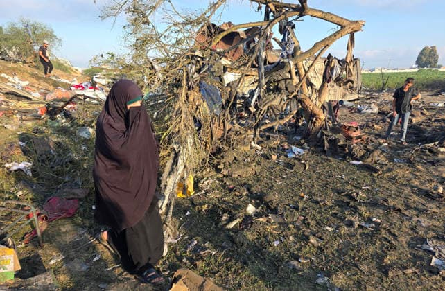 Displaced Families Inspect Damage After Israeli Airstrike in al-Mawasi Palestinian displaced families inspect damage to their tents and belongings following an Israeli airstrike that targeted a camp for displaced people in the al-Mawasi area of Khan Younis, southern Gaza Strip, on June 30, 2026. The Israeli army carried out the strike despite a ceasefire, causing extensive damage across the area. Photo by Tariq Mohammad APA Images Khan Yunis Gaza Strip Palestinian Territory 300626_Khan_Yunis_TM_00(19) Copyright: xapaimagesxTariqxMohammad xapaimagesx