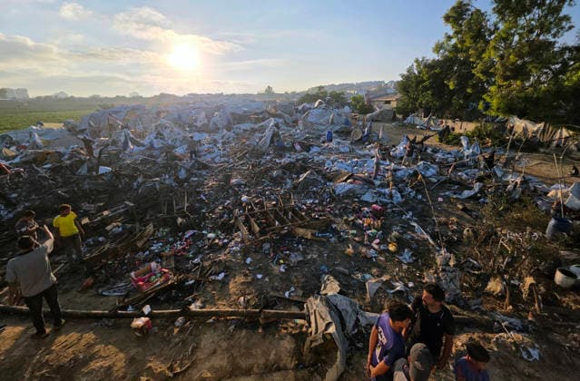 Displaced Families Inspect Damage After Israeli Airstrike in al-Mawasi Palestinian displaced families inspect damage to their tents and belongings following an Israeli airstrike that targeted a camp for displaced people in the al-Mawasi area of Khan Younis, southern Gaza Strip, on June 30, 2026. The Israeli army carried out the strike despite a ceasefire, causing extensive damage across the area. Photo by Tariq Mohammad APA Images Khan Yunis Gaza Strip Palestinian Territory 300626_Khan_Yunis_TM_00(6) Copyright: xapaimagesxTariqxMohammad xapaimagesx