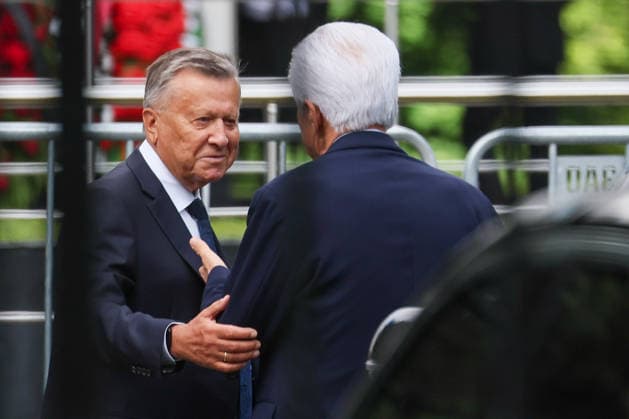 30.06.2026. Russia. Moscow. Viktor Zubkov, Chairman of the Gazprom Board of Directors, at the farewell ceremony with former Defense Minister and Special Presidential Envoy Sergei Ivanov at the Central Clinical Hospital in Moscow. Alexey Belkin NEWS.ru BelkinxAlexey