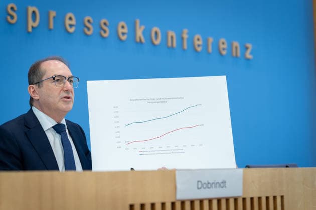 BPK, Vorstellung Verfassungsschutzbericht 2025 Berlin, BPK, Vorstellung Verfassungsschutzbericht 2025, Alexander Dobrindt, Bundesinnenminister, Bundespressekonferenz Berlin Berlin GER *** BPK, Presentation of the 2025 Report on the Protection of the Constitution, Berlin; BPK, Presentation of the 2025 Report on the Protection of the Constitution; Alexander Dobrindt, Federal Minister of the Interior; Federal Press Conference, Berlin, Germany