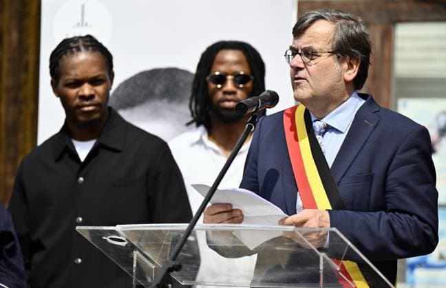 Yvan Lumumba and Liege mayor Willy Demeyer pictured during the inauguration of the Place Patrice Lumumba in the Saint-Leonard district, in Liege, Tuesday 30 June 2026. First elected Prime Minister of the DRC Congo Lumumba was shot on 17 January 1961 in separatist Katanga by local soldiers, but in the presence of Belgian officials, just a few months after the independence of the former Belgian Congo.  ERICxLALMAND 179967409