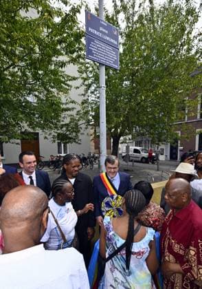 Benjamin Hurard, Yvan Lumumba and Liege mayor Willy Demeyer pictured during the inauguration of the Place Patrice Lumumba in the Saint-Leonard district, in Liege, Tuesday 30 June 2026. First elected Prime Minister of the DRC Congo Lumumba was shot on 17 January 1961 in separatist Katanga by local soldiers, but in the presence of Belgian officials, just a few months after the independence of the former Belgian Congo.  ERICxLALMAND 179967425