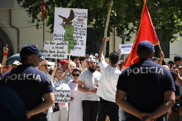 Protesters rally outside parliament against tourism projects in Albania TIRANA, ALBANIA - JUNE 30: Protesters gather outside the parliament building during a demonstration against a planned tourism project in the Zvernec area of Vlora, as protests over the project continue for a month in Tirana, Albania, on June 30, 2026. Olsi Shehu Anadolu Tirana Albania. Editorial use only. Please get in touch for any other usage.  Copyright: x2026xAnadoluxOlsixShehux